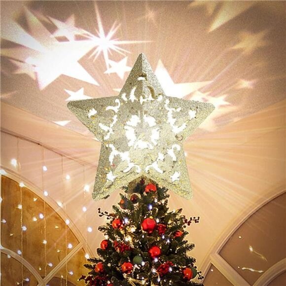 Christmas Tree Topper Projector, LED Star Tree Topper Light, Glitter - Picture 1 of 7